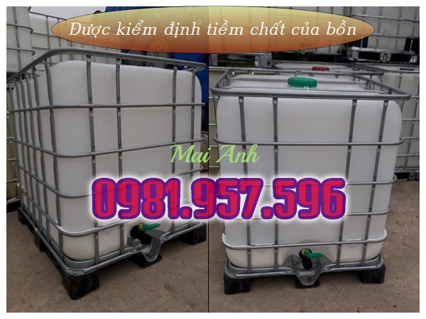 TANK IBC 1000L cũ, bồn nhựa đựng keo, bồn đựng hóa chất