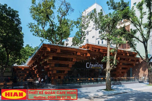 Thiết kế quán cafe ngoài trời phong cách mộc