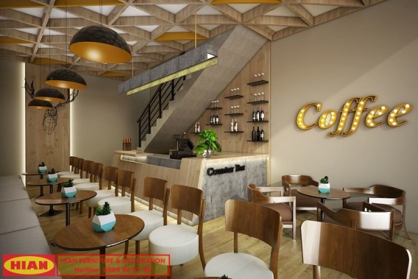 Thiết kế quán cafe trà sữa với quán diện tích 50m2