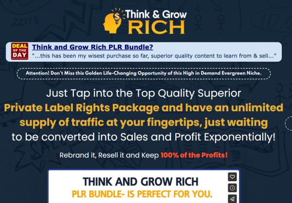 Think and Grow Rich PLR OTO 1st to 5th All 5 OTOs Details Here + 55VIP 2,000 Bonuses