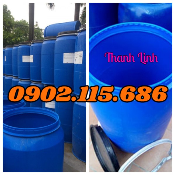 Thùng đựng hóa chất 220L, thùng phuy nhựa nắp hở 