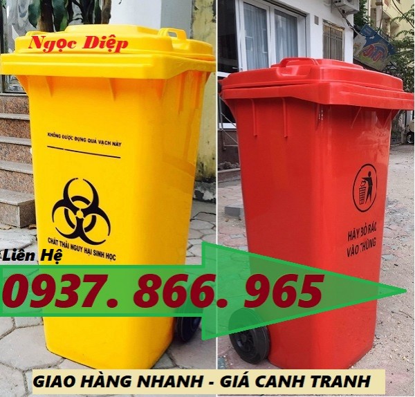 Thùng đựng rác có nguy cơ lây nhiễm, thùng rác công nghiệp 120 lít, thùng đựng rác thải Y tế