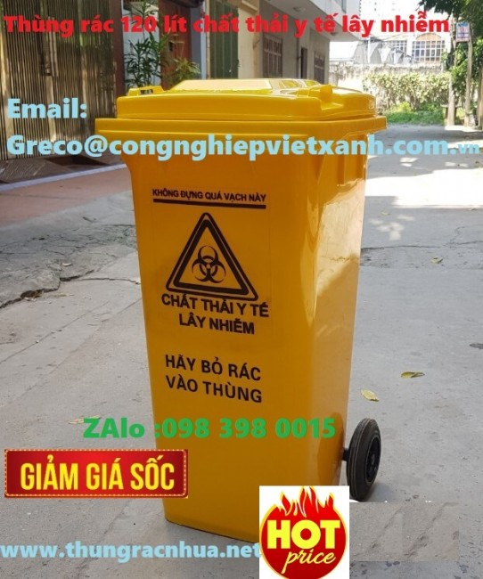 Thùng đựng rác thải nguy hại sinh học màu vàng 120 lít y tế