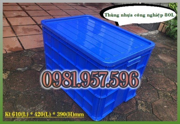 Thùng nhựa có nắp 80L, hộp công nghiệp 3T9 có nắp