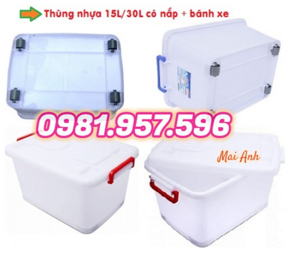 Thùng nhựa có nắp, thùng bánh xe có nắp đậy, hộp nhựa DA15