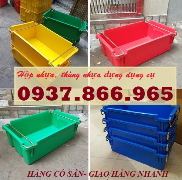 Thùng nhựa có quai sắt, hộp nhựa đựng dụng cụ, thùng nhựa nguyên sinh