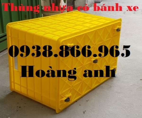 Thùng nhựa công nghiệp đựng hàng hóa trong kho, thùng nhựa có bánh xe để di chuyển, thùng nhựa đặc