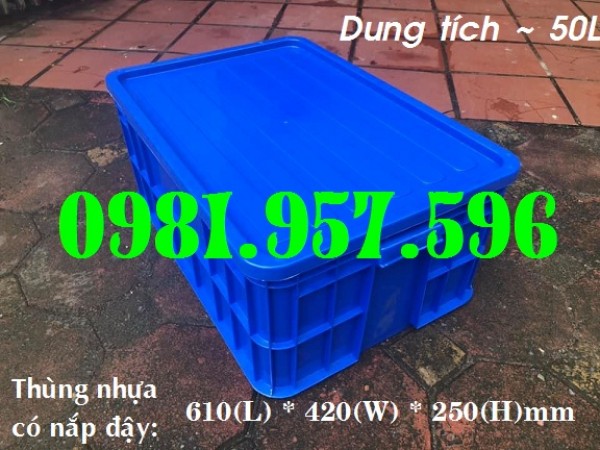 Thùng nhựa dung tích 50L, thùng đặc có nắp, sóng nhựa đặc﻿