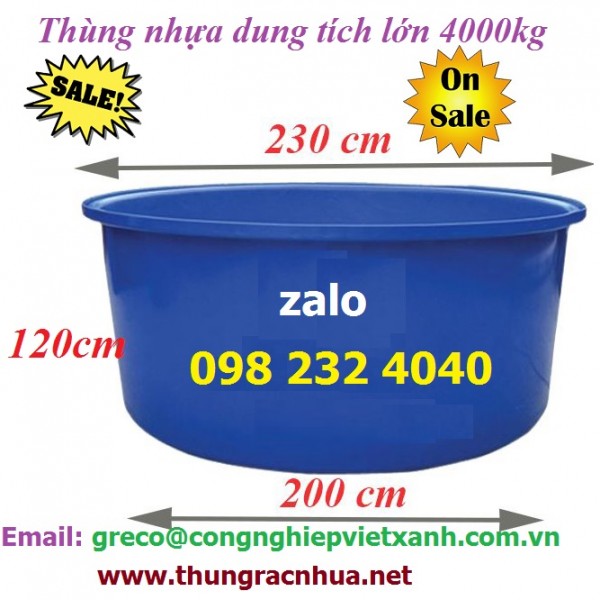 Thùng nhựa tròn dung tích lớn 4000L