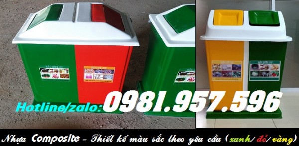 Thùng phân loại rác 2 ngăn, thùng rác 2 ngăn 120l, thùng rác nắp lật