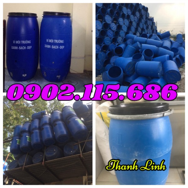 Thùng phuy nhựa 220l cũ, thùng phuy nhựa 150l cũ,