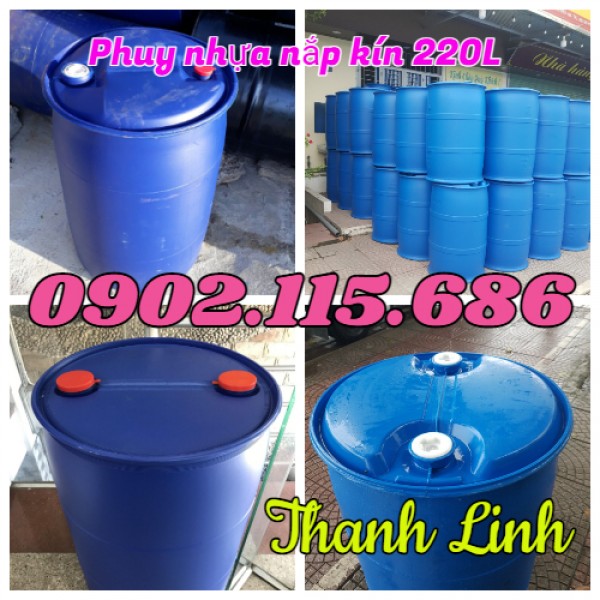 Thùng phuy nhựa 220L nắp kín, thùng phuy nhựa 2 nắp nhỏ