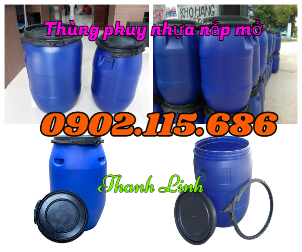 Thùng phuy nhựa 50 lít, thùng phuy nhựa nắp mở, thùng phuy nhựa HDPE.