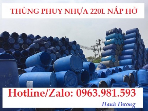 Thùng phuy nhựa nắp hở, phuy nhựa mở 220L, thùng phuy nhựa 220L