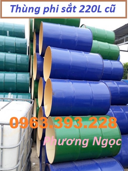 Thùng phuy sắt 220L cũ, thùng phi đã qua sử dụng, thùng phuy sắt loại cũ