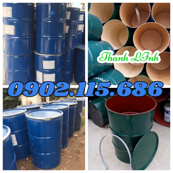 Thùng phuy sắt cũ 220 lít có đai niềng, phuy sắt nắp mở, 