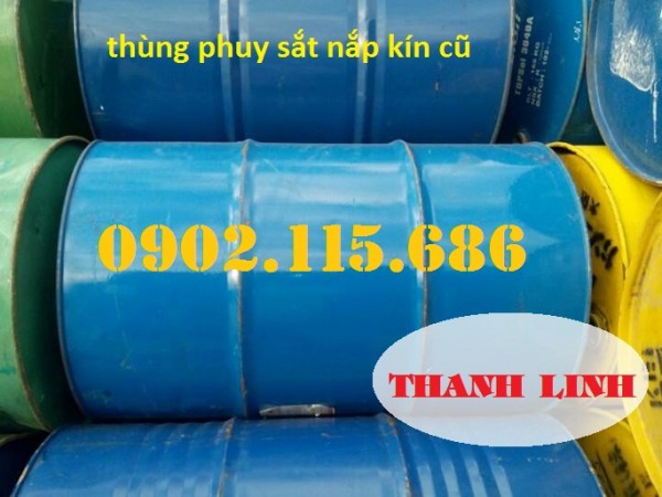 Thùng phuy sắt cũ nắp kín, phuy sắt đựng xăng dầu