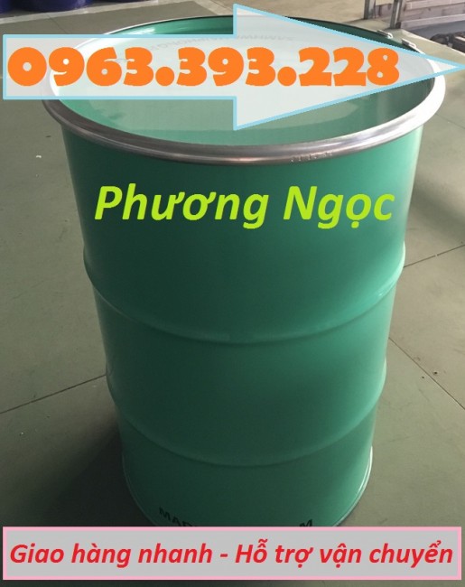 Thùng phuy sắt nắp mở 220L mới, phuy sắt có đai, thùng phuy sắt đựng hóa chất