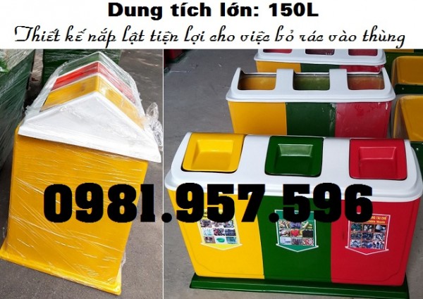 Thùng rác 150L ngoài trời, thùng rác công cộng 150L