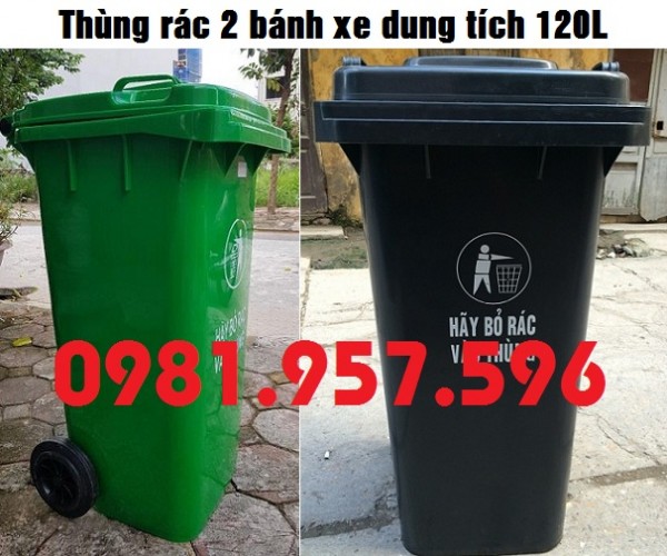 Thùng rác 2 bánh xe, thùng rác nhựa HDPE nguyên sinh 120L