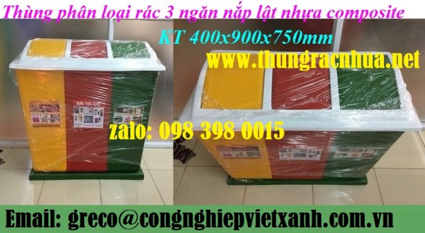 Thùng rác 3 ngăn nhựa Composite