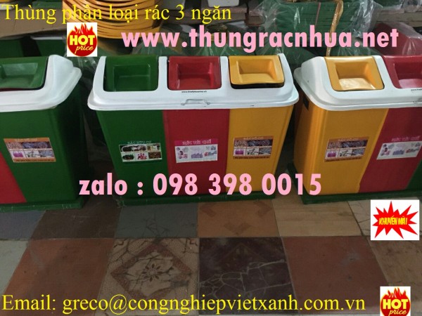 Thùng rác 3 ngăn phân loại rác thải