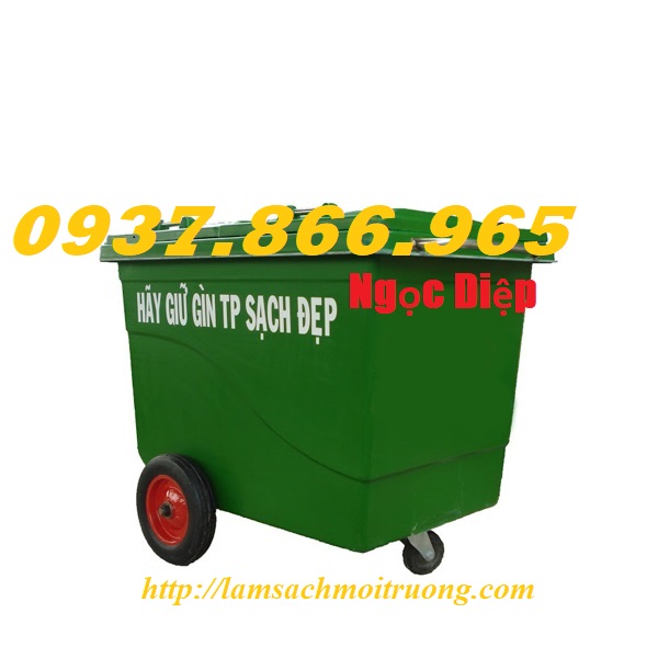 Thùng rác 660l 3 bánh xe, xe gom rác nhựa composite