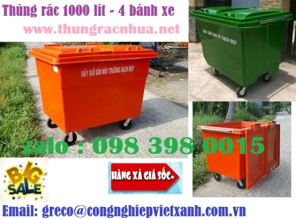 Thùng rác composite 1000l (4 bánh xe)