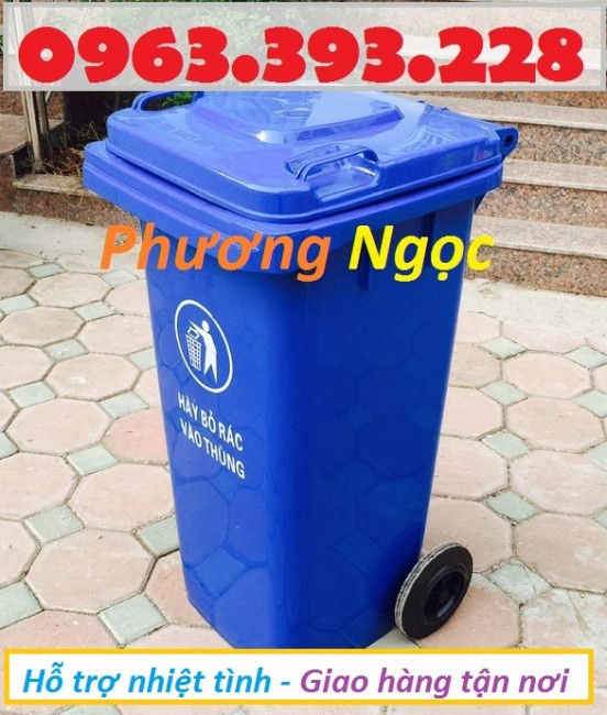 Thùng rác công nghiệp 120L nắp kín, thùng rác công cộng, thùng rác 120L nhựa HDPE