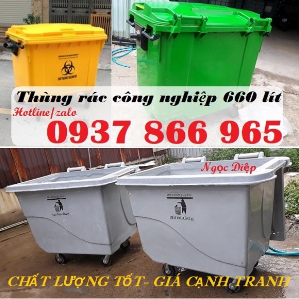 Thùng rác công nghiệp, thùng rác 660 lít giá rẻ, thùng rác HDPE 660 lít