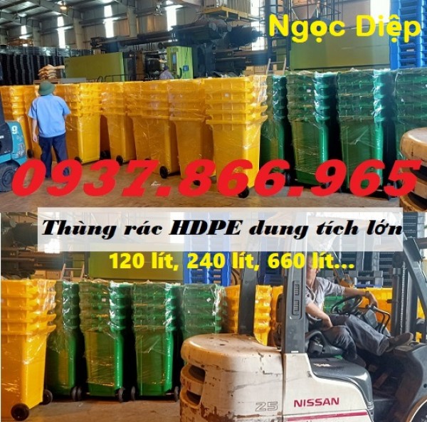 Thùng rác dung tích lớn, thùng nhựa HDPE thu gom rác