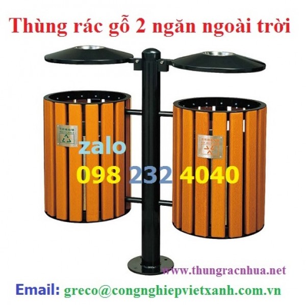 Thùng rác gỗ treo đôi