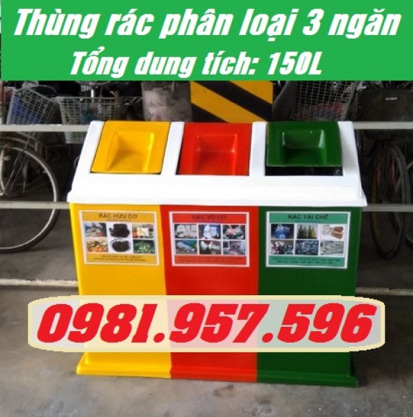 Thùng rác hình mái, thùng rác 3 ngăn, thùng rác Composite