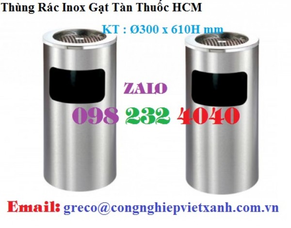 Thùng rác inox gạt tàn HCM - Ø300 x 610H