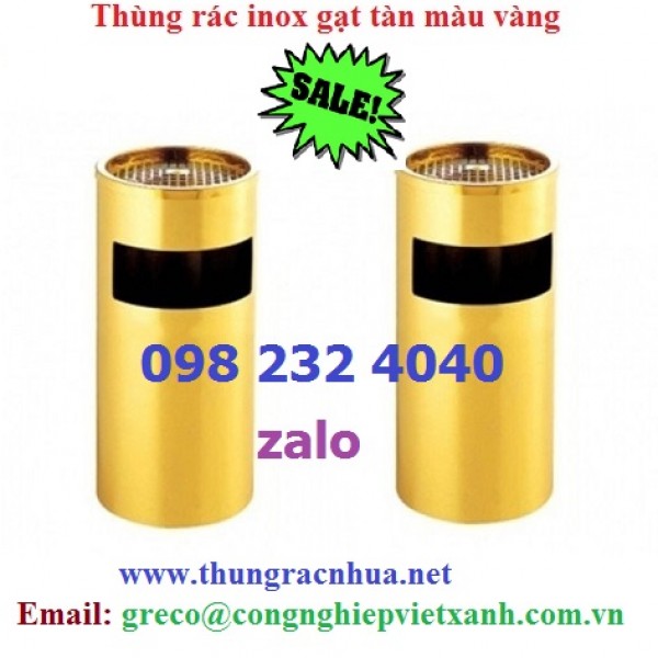 Thùng rác inox mạ vàng có gạt tàn thuốc lá