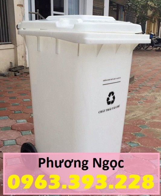 Thùng rác nắp kín 240 Lít, thùng rác nhựa HDPE, thùng rác công cộng 2 bánh xe