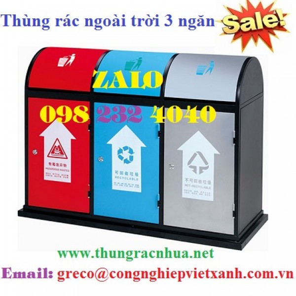 Thùng rác ngoài trời 3 ngăn