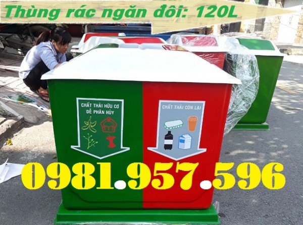 Thùng rác nhựa 2 ngăn, thùng rác ngoài trời 2 ngăn