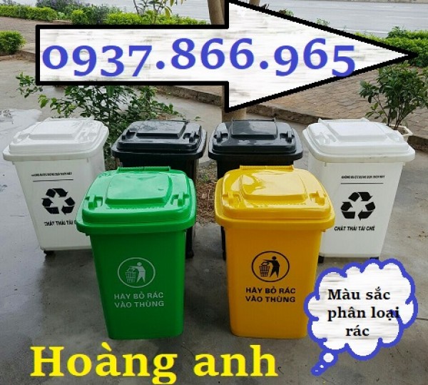 Thùng rác nhựa 60l có bánh xe, thùng gom rác, thùng rác công cộng, thùng rác trong công viên