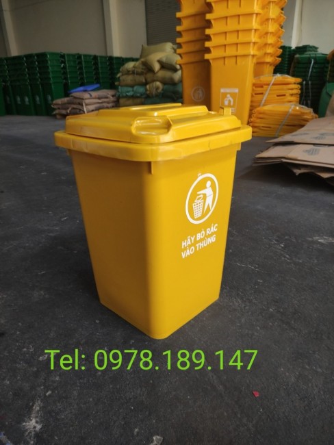 Thùng rác nhựa công nghiệp hdpe 60 lít màu vàng y tế