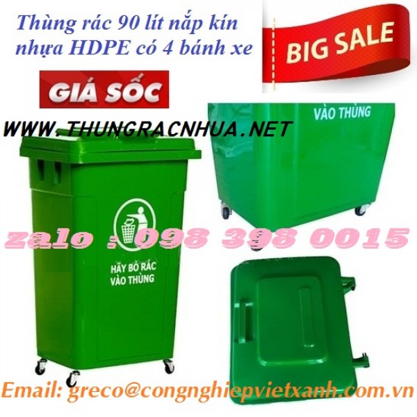 Thùng rác nhựa HDPE 90 lít nắp kín