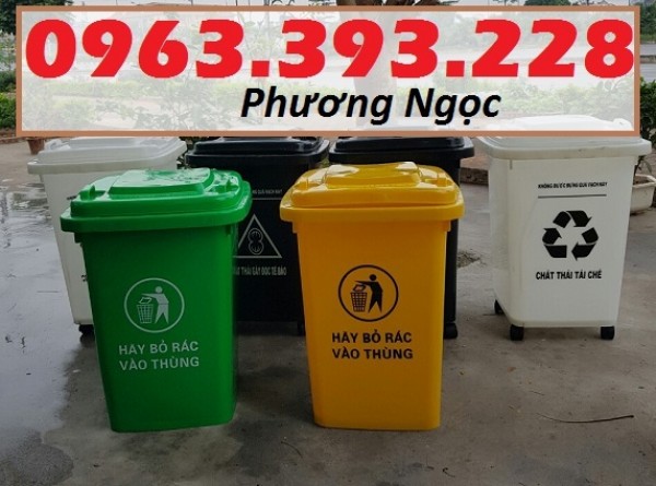 Thùng rác y tế 60 lít nắp kín, thùng phân loại rác y tế có bánh xe, thùng rác nhựa HDPE