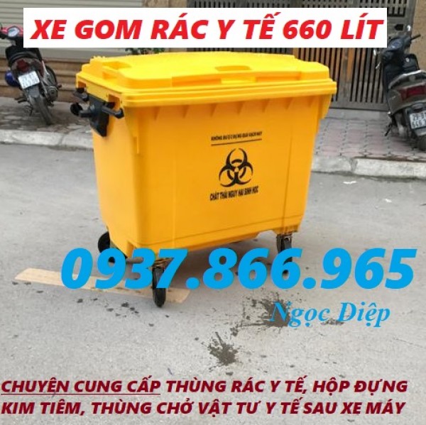 Thùng rác Y tế 660 lít, thùng đựng rác thải nguy hại, thùng rác sử dụng trong bệnh viện