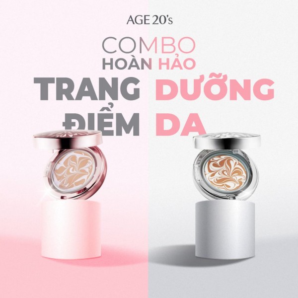 Tips makeup trong veo với làn da mịn màng căng bóng - Combo Tinh chất và phấn nền lạnh Age 20s