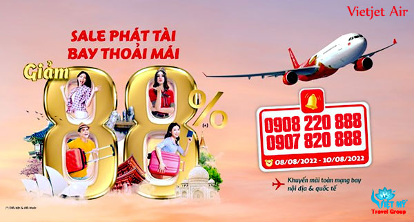  Vietjet ưu đãi ngày 8/8 giảm đến 88% giá vé