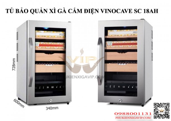 Vinocave SC18AH, tủ cigar cắm điện công nghệ tiên tiến, có khóa, giá rẻ