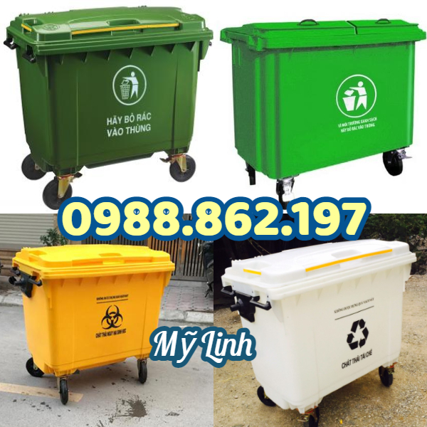 Xe gom rác 660L, xe rác đẩy công nghiệp 