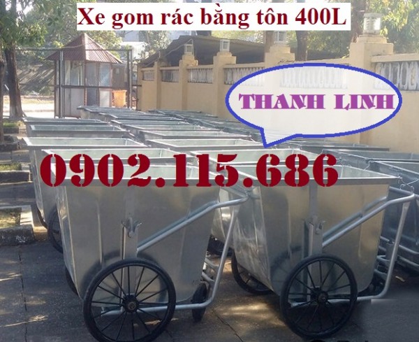 Xe gom rác đẩy tay 400L inox