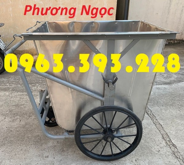 Xe gom rác inox, xe gom rác đẩy tay, thùng rác inox 3 bánh xe, xe thu gom rác thải