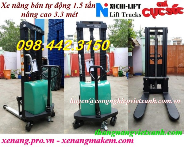 Xe nâng bán tự động 1.5 tấn cao 3.3m